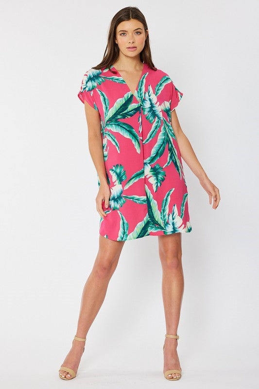 Tropical V-Neck Relaxed Dress