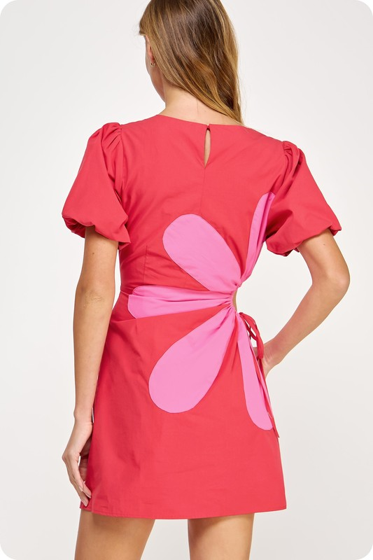 Side Cut-Out Flower Detail Mini Dress