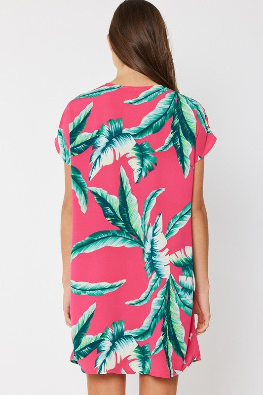 Tropical V-Neck Relaxed Dress