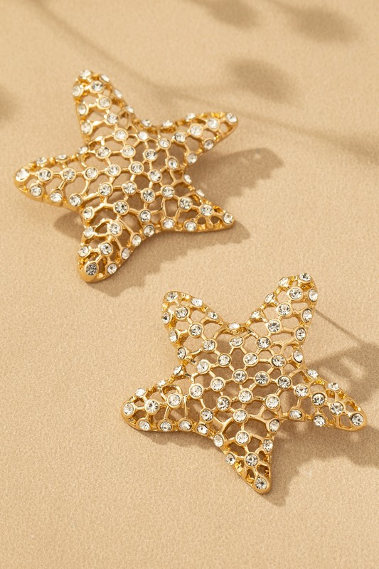 Gold Starfish Rhinestone Earrings