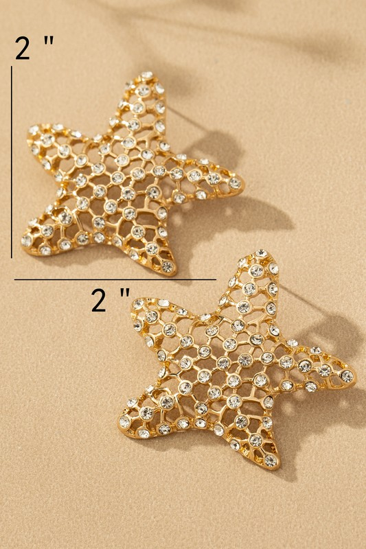 Gold Starfish Rhinestone Earrings