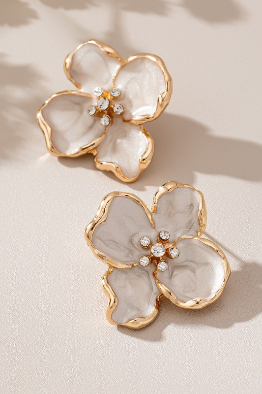 Enamel Flower Earrings - Ivory