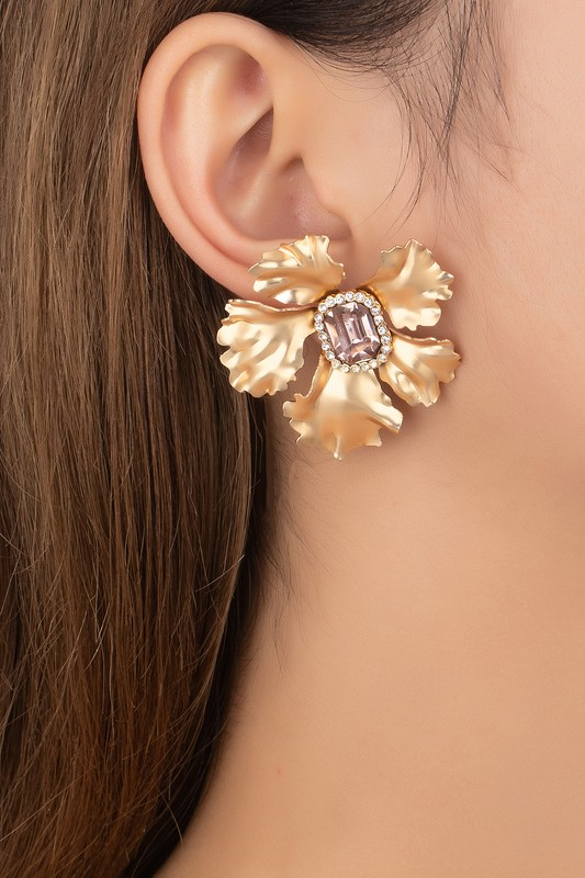 Flower Earrings with Gemstone