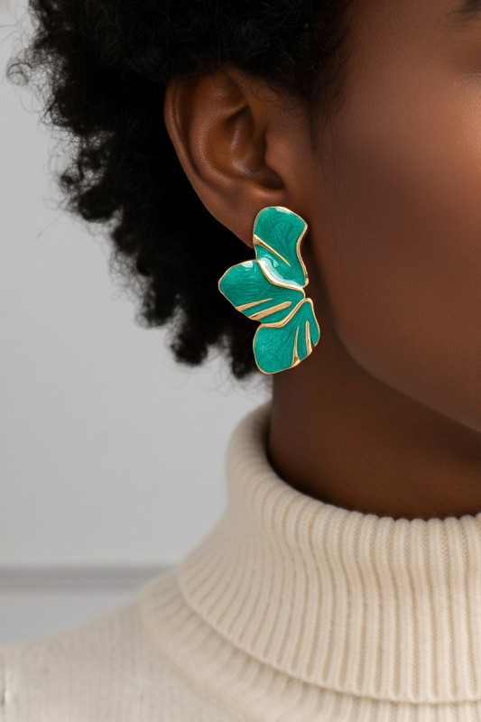 Marbled Enamel Half Flower Statement Earrings