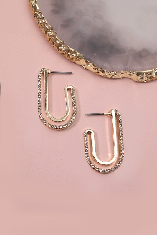 Rhinestone Detailed Huggie Earrings - Gold