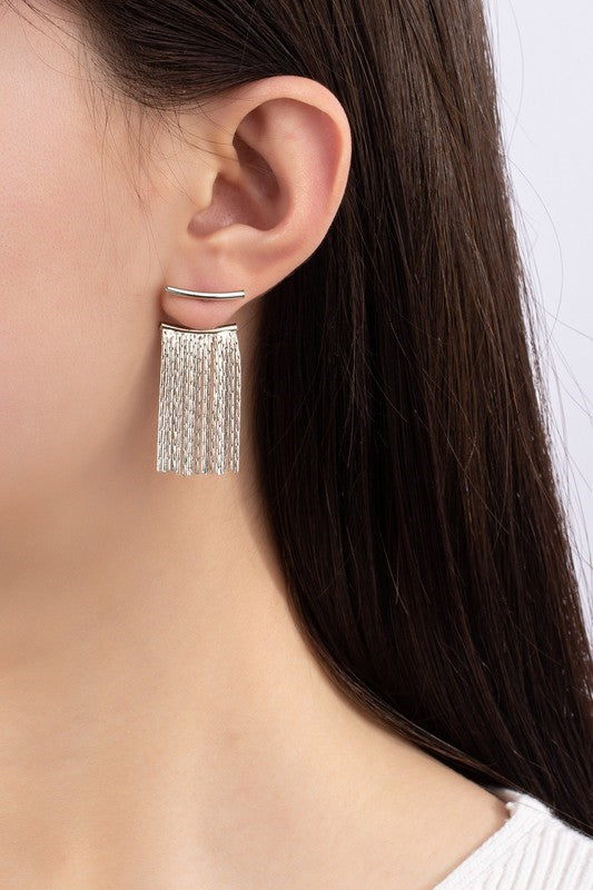 Curve Bar and Chain Tassel Earrings