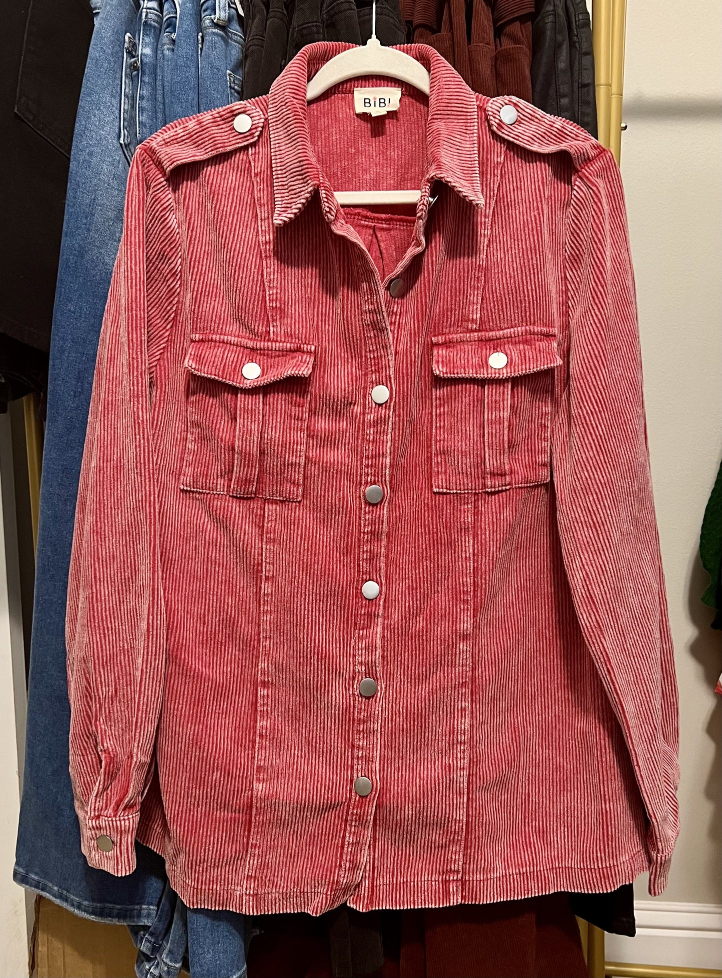 Corduroy Buttoned Down Jacket - Washed Burgundy