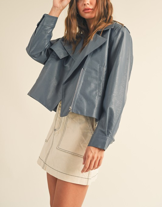 Moto Leather Jacket - Dusty Blue