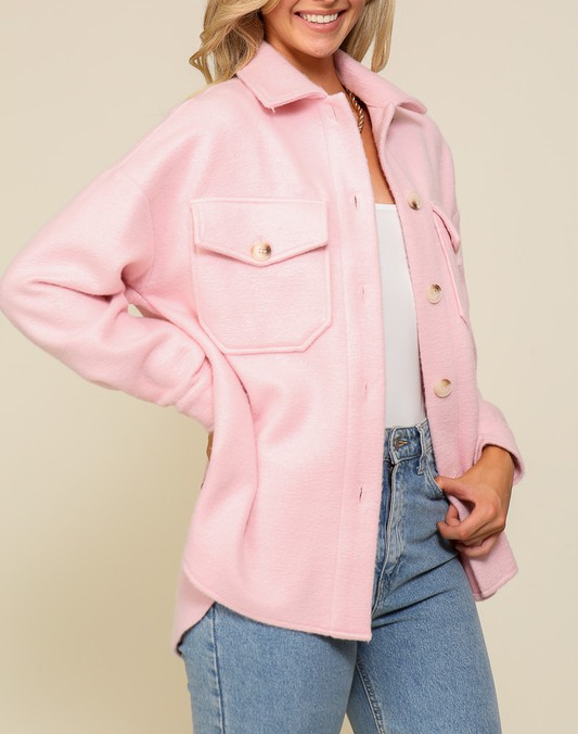 Soft Button Down Jacket - Dusty Pink