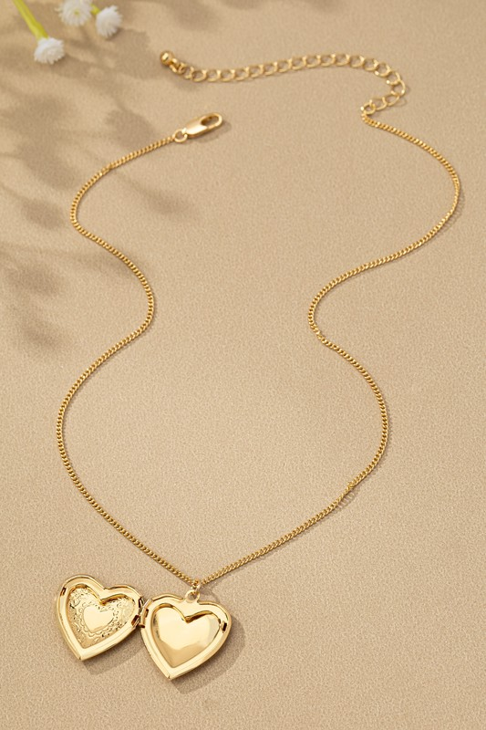 Heart Shaped Locket Pendant Necklace - Gold
