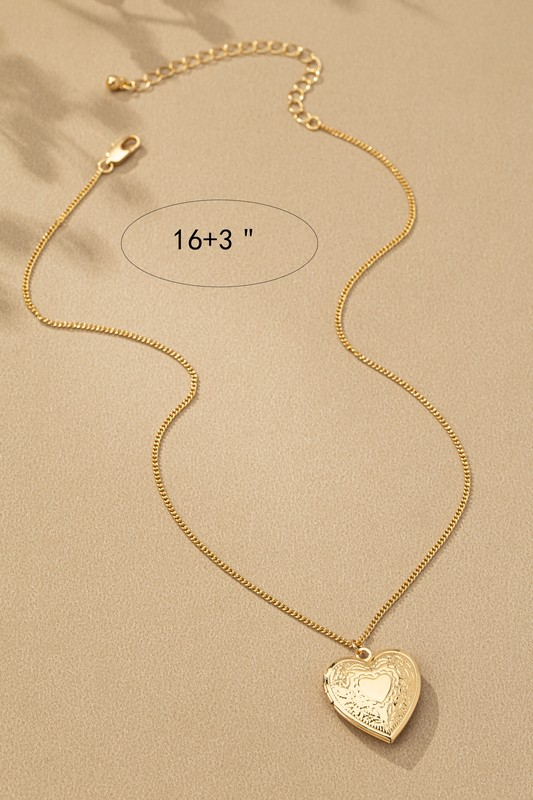 Heart Shaped Locket Pendant Necklace - Gold