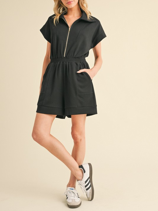 Solid Romper with Pockets - Black