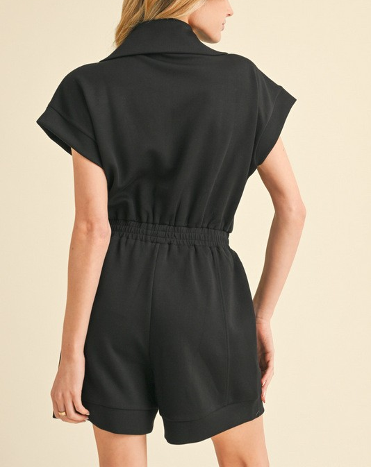 Solid Romper with Pockets - Black