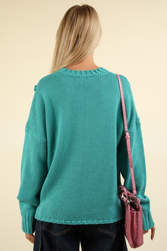 Chunky Braid Sweater - Teal