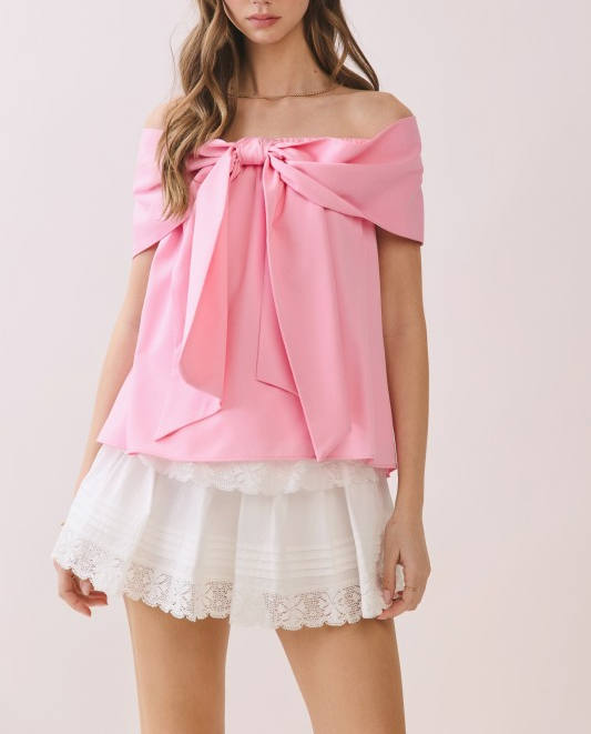 Off the Shoulder Bow Top - Pink