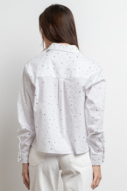Embellished Button Down - White