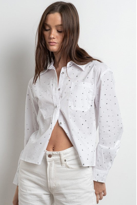 Embellished Button Down - White
