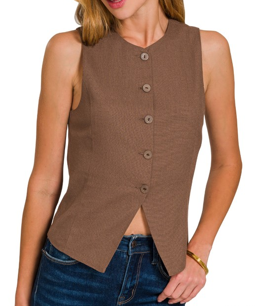 Button Down Vest - Brown