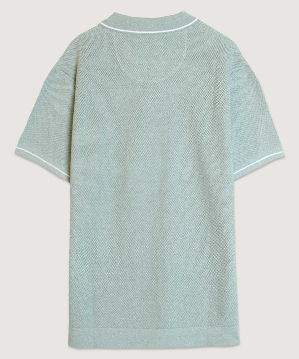 Open Collar Textured Polo - Sea Grass