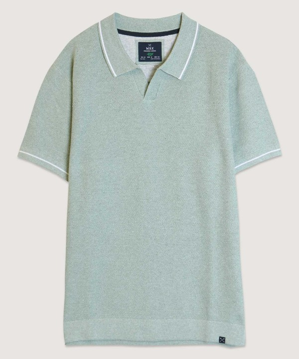 Open Collar Textured Polo - Sea Grass