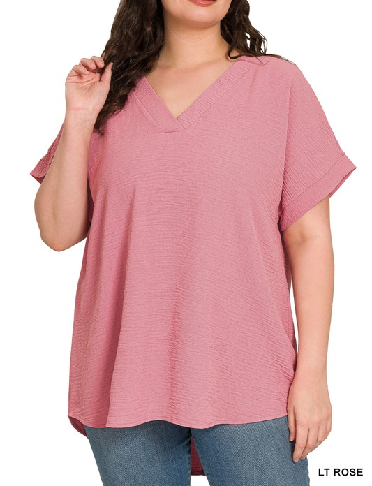 Plus - Airflow V-Neck Top - Light Rose