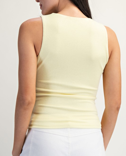 Cut-out and Bead Trim Sleeveless Top - Lemon