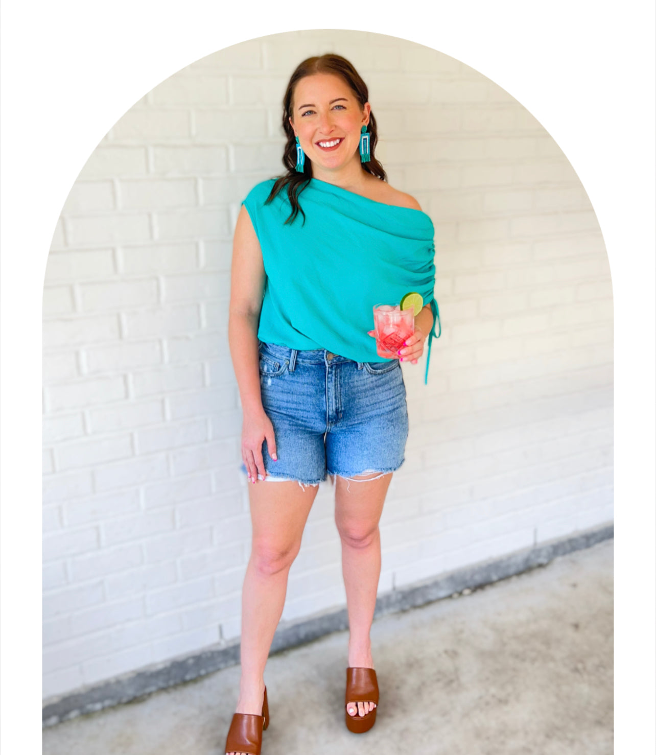 Asymmetrical Off Shoulder Top - Aqua