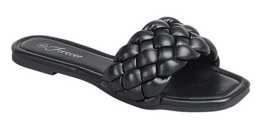 Braid Flat Slip-On Sandals - Black