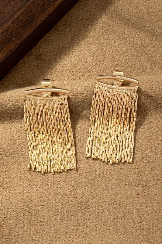 Curve Bar and Chain Tassel Earrings