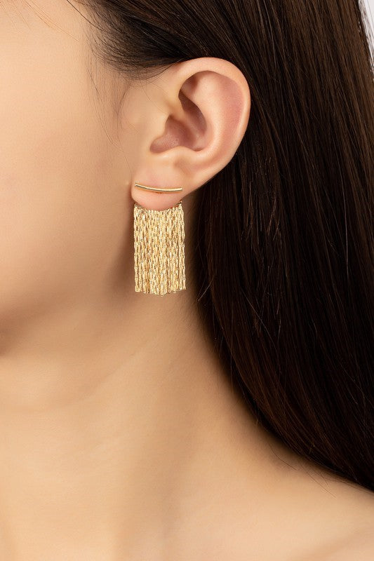 Curve Bar and Chain Tassel Earrings