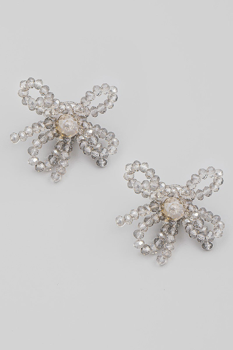 Beaded Bow Stud Earrings