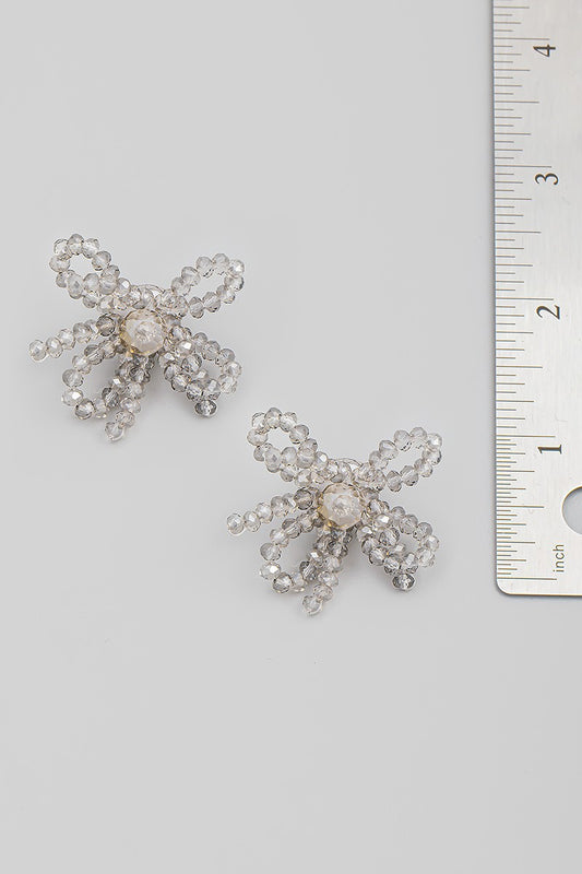 Beaded Bow Stud Earrings