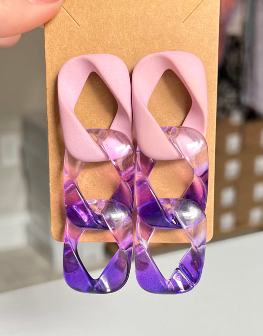 Chain Drop Earrings - Multi Purple