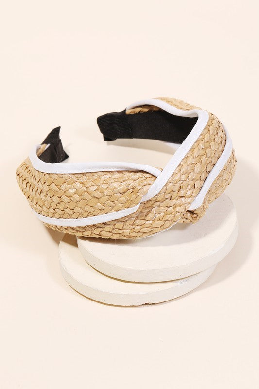 Straw Braided Headband - White