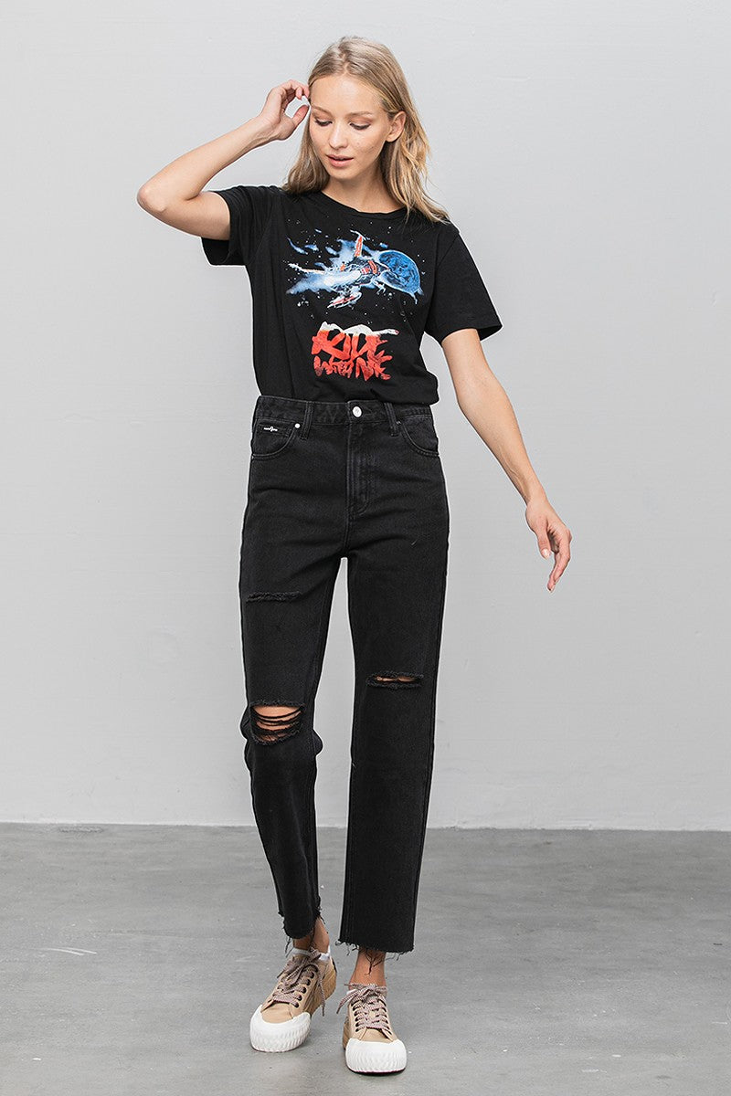 High Rise Straight Jean - Black