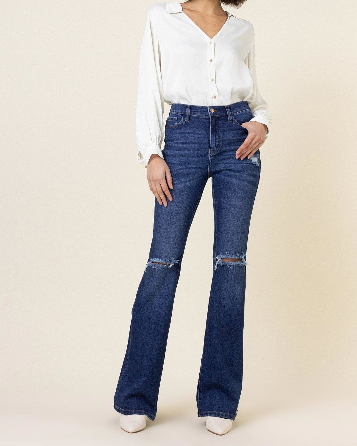 High Rise Flare Jean - Dark Stone