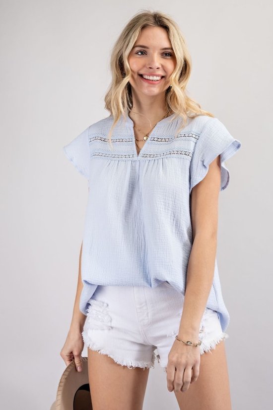 Plus - Ruffled Sleeve Top - Light Blue