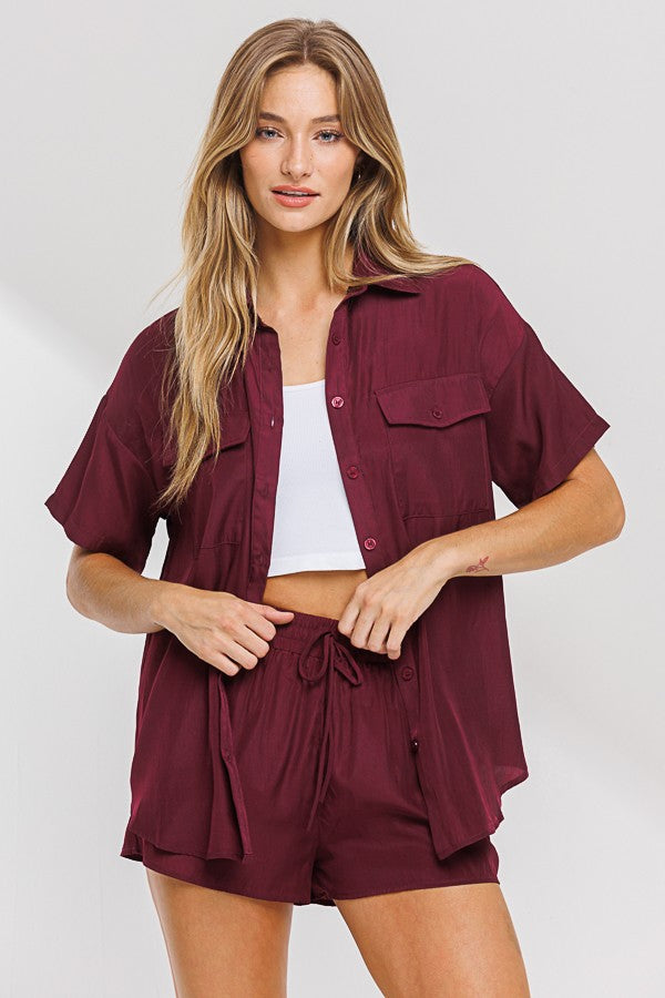 Short Sleeve Button Down - Burgundy (Part of a Set)