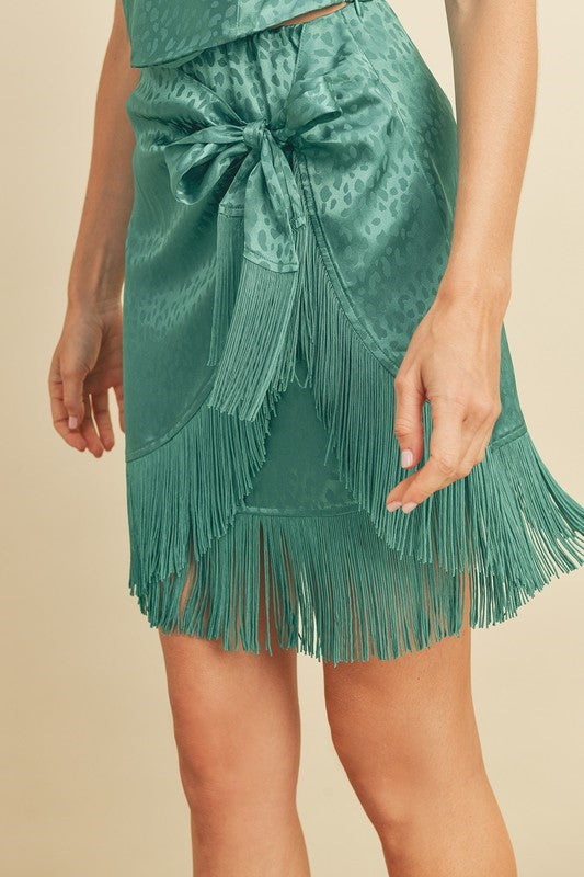 Fringe Mini Skirt - Emerald