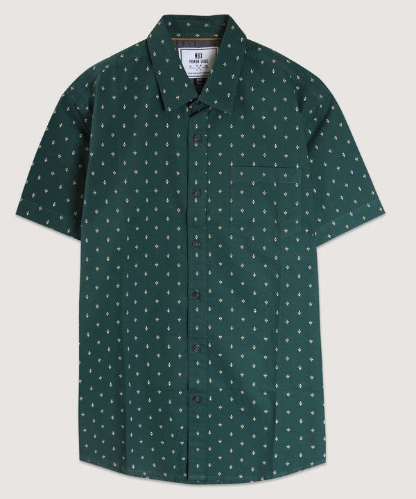 Button Down with Fleur De Lis Print - Dark Pine