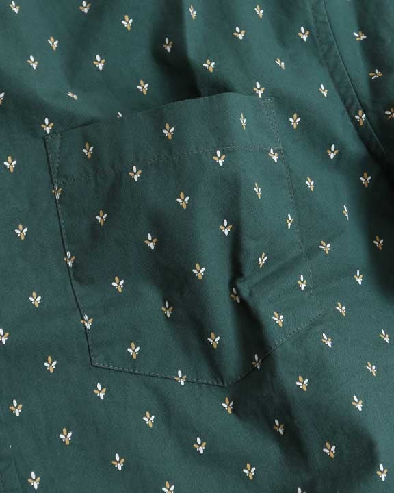 Button Down with Fleur De Lis Print - Dark Pine