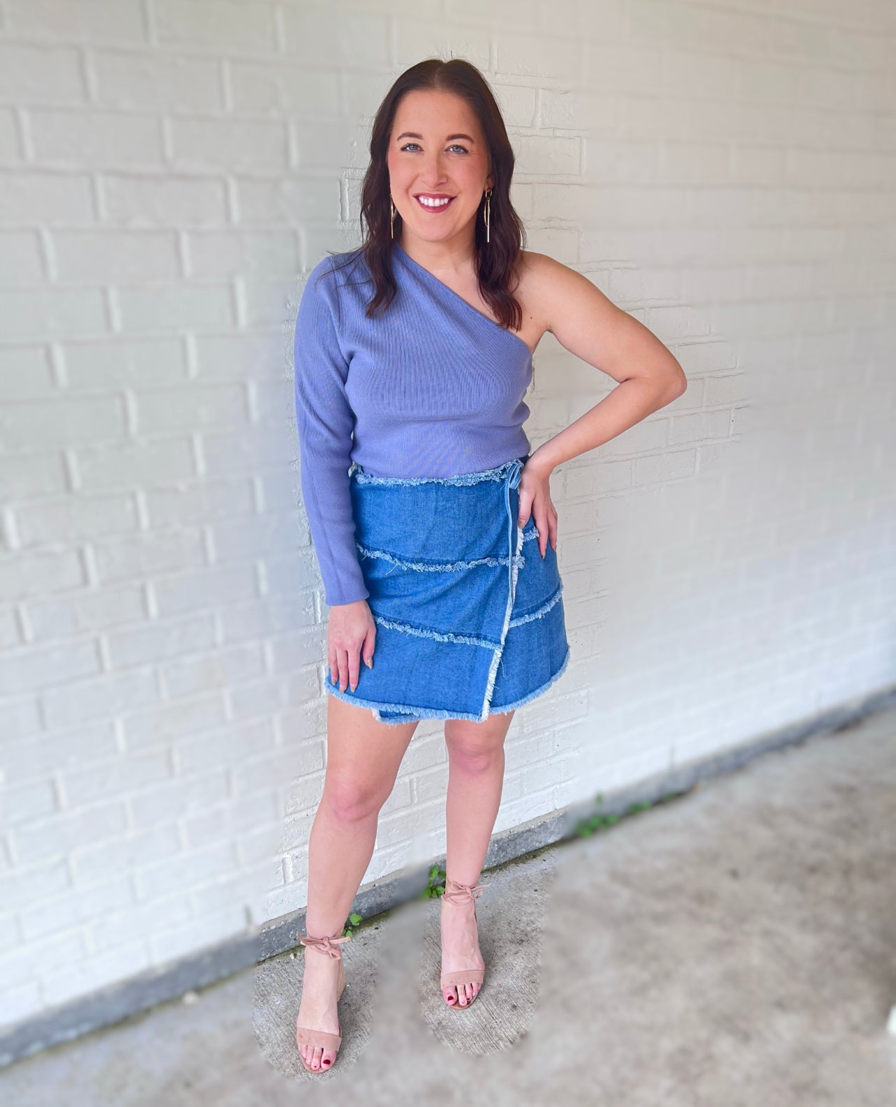 Ribbed One Shoulder Sweater Top - Periwinkle