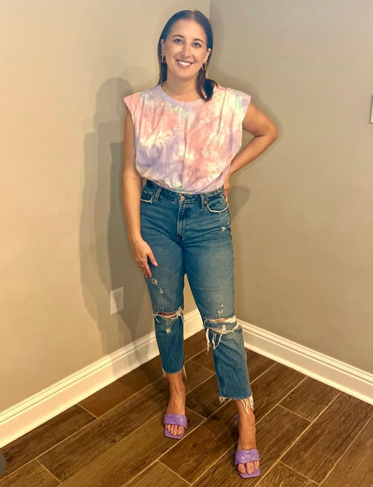 Padded Shoulder - Crop Top - Tie Dye