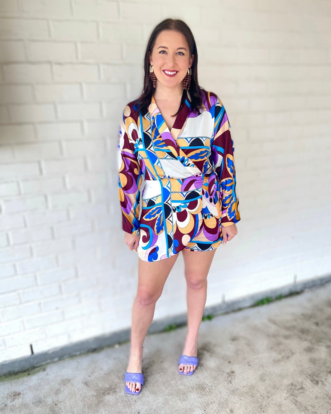 Printed Wrap Long Sleeve Romper