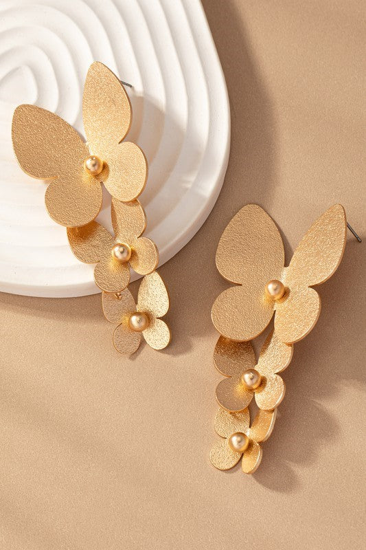 Butterfly Drop Earrings - Gold