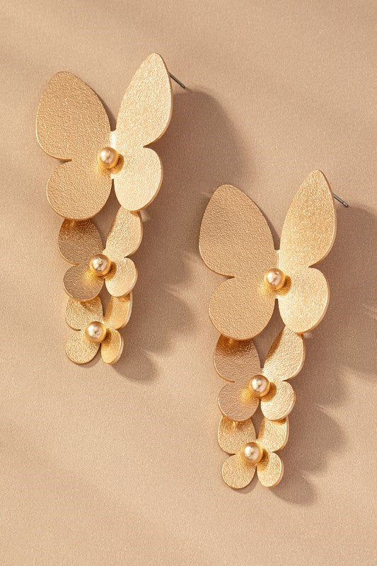 Butterfly Drop Earrings - Gold