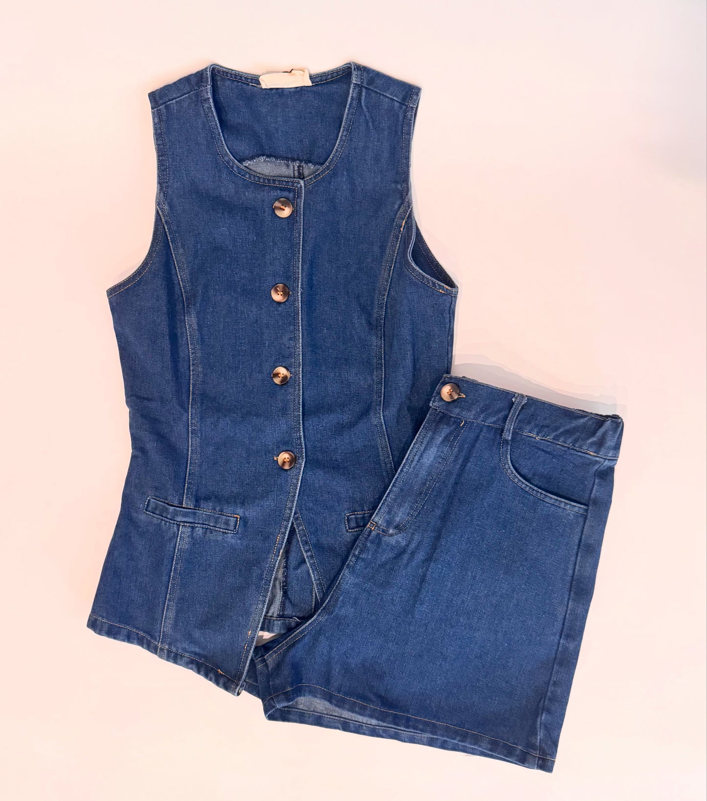 Denim Vest and Shorts Set