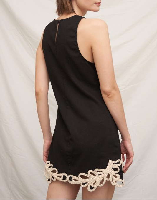 Crochet Trim Sleeveless Mini Dress - Black