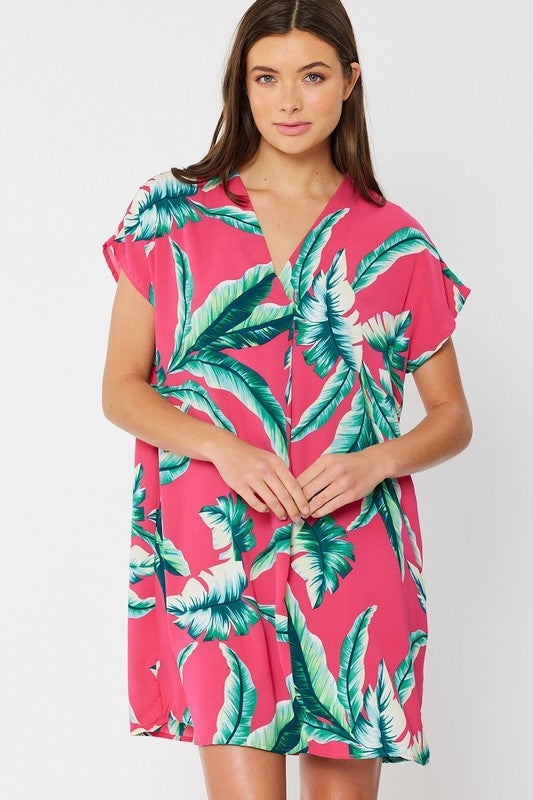 Tropical V-Neck Relaxed Dress