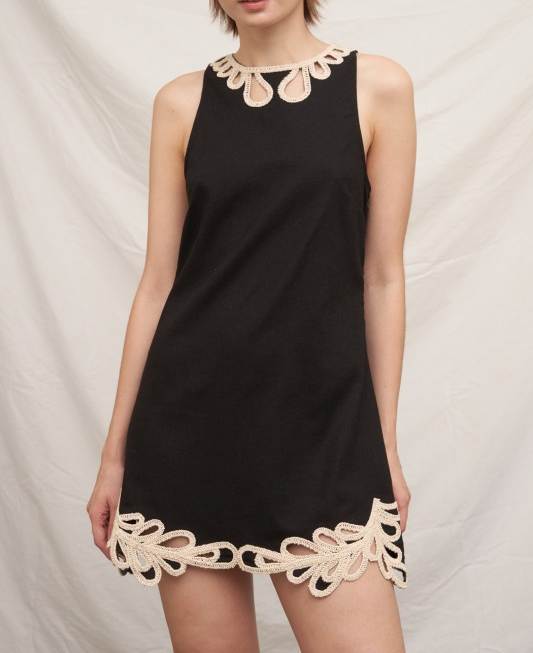 Crochet Trim Sleeveless Mini Dress - Black